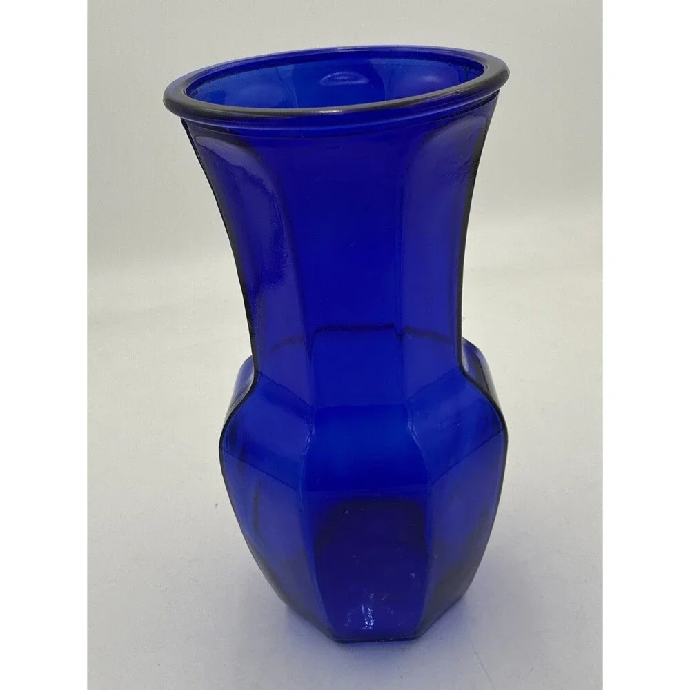 Vintage Cobalt  Dark Blue  Glass Fluted Panel Vase - 9-1/2